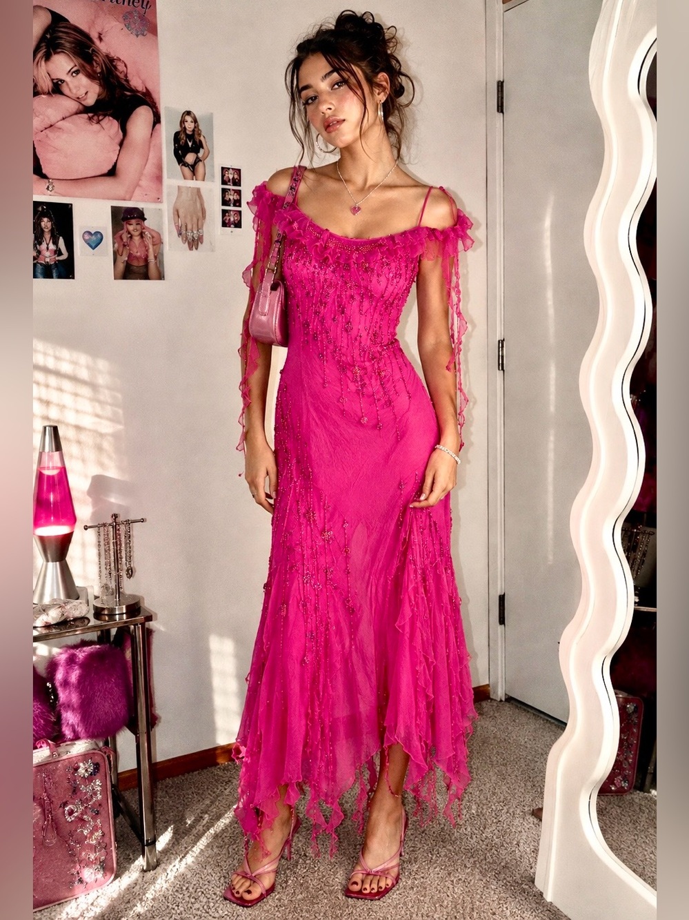 Vintage silk Lara Design Y2k sequined Fairy Gown